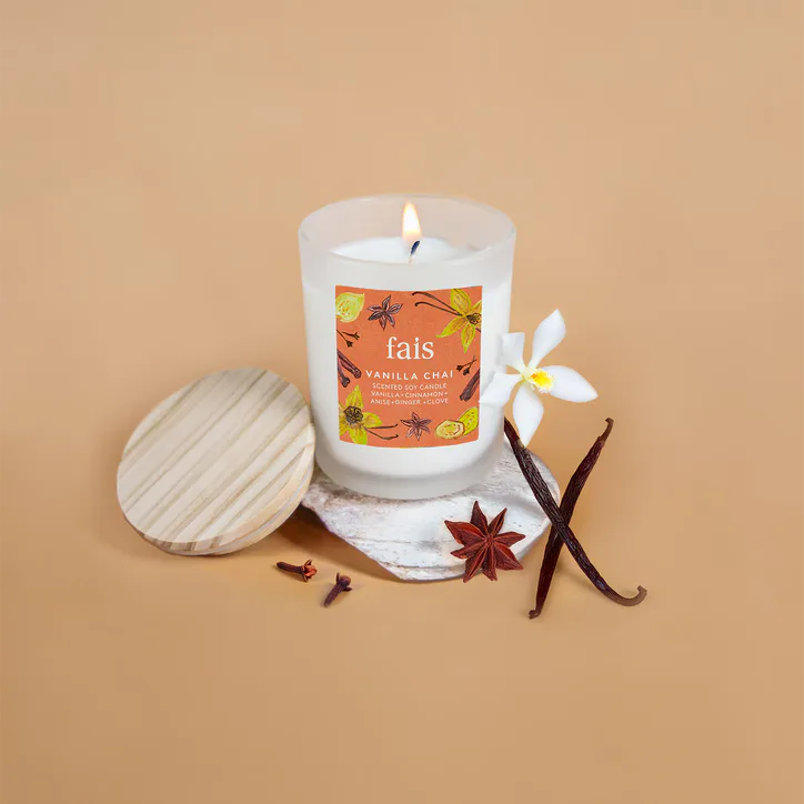 Fais Vanilla Chai Scented Soy Candle with Vanilla, Cinnamon, Anis, Ginger & Clove – Home Fragrance – 154g detail 3