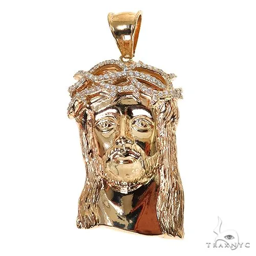 RINA - For Him FACTORY Solid Jesus Pendant With Diamond Crown 67589 in Rose Gold – Pendant