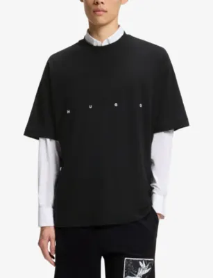 HUGO Brand-Print Oversized-Fit Cotton-Jersey T-Shirt detail 3