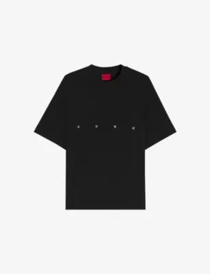 HUGO Brand-Print Oversized-Fit Cotton-Jersey T-Shirt