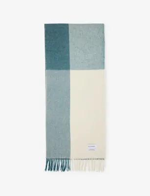 THE INOUE BROTHERS Fringed Colour-Block Brushed Alpaca-Wool Scarf - Yellow Block detail 3
