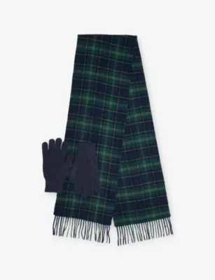 BARBOUR Tartan Wool Scarf and Gloves Set