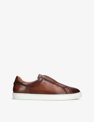 MAGNANNI Laceless panelled leather low-top trainers - EUR 44 / 10 UK MEN in Brown – Mens | Trainers | Lace up trainers