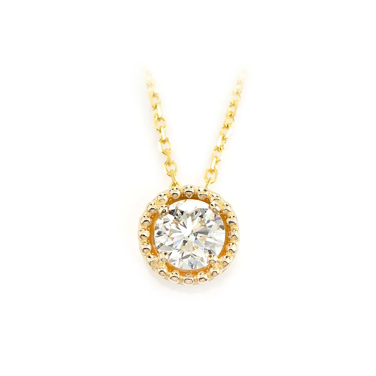 For Him Beaded Halo Diamond Solitaire Necklace in Rose Gold / 16" / VS – Necklace
