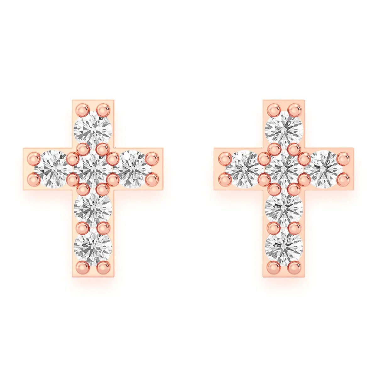 For Him Cross Diamond Stud Earrings in Rose Gold / Natural Diamond – Earring