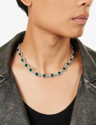 DARKAI Mariner 18ct White-Gold Plated Stainless-Steel, Brass and Emerald Necklace detail 2