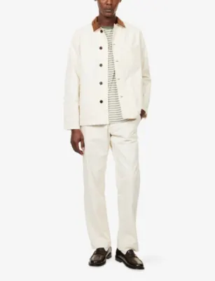 DRAKES Fatigue Contrast-Collar Cotton-Twill Jacket detail 2