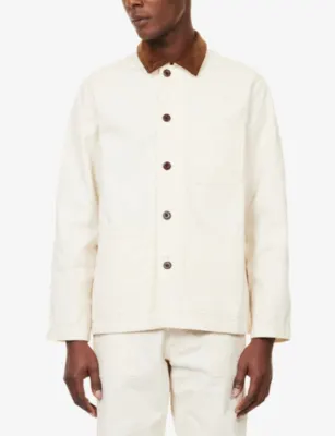 DRAKES Fatigue Contrast-Collar Cotton-Twill Jacket detail 3