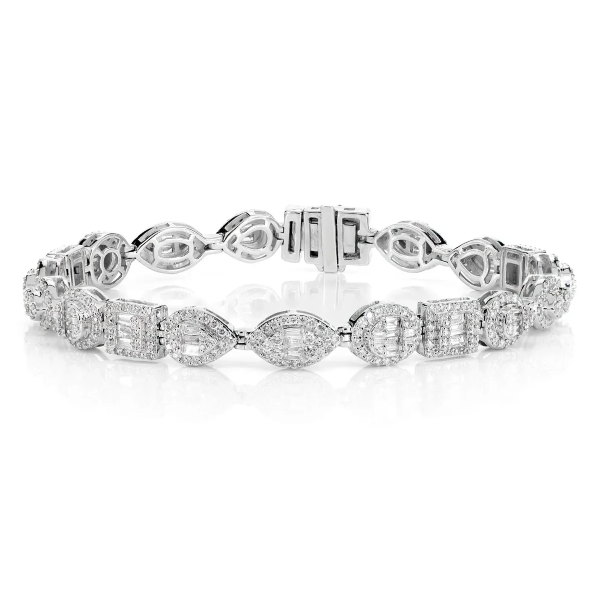 For Him Baguette and Round Multi Shape Link Diamond Bracelet