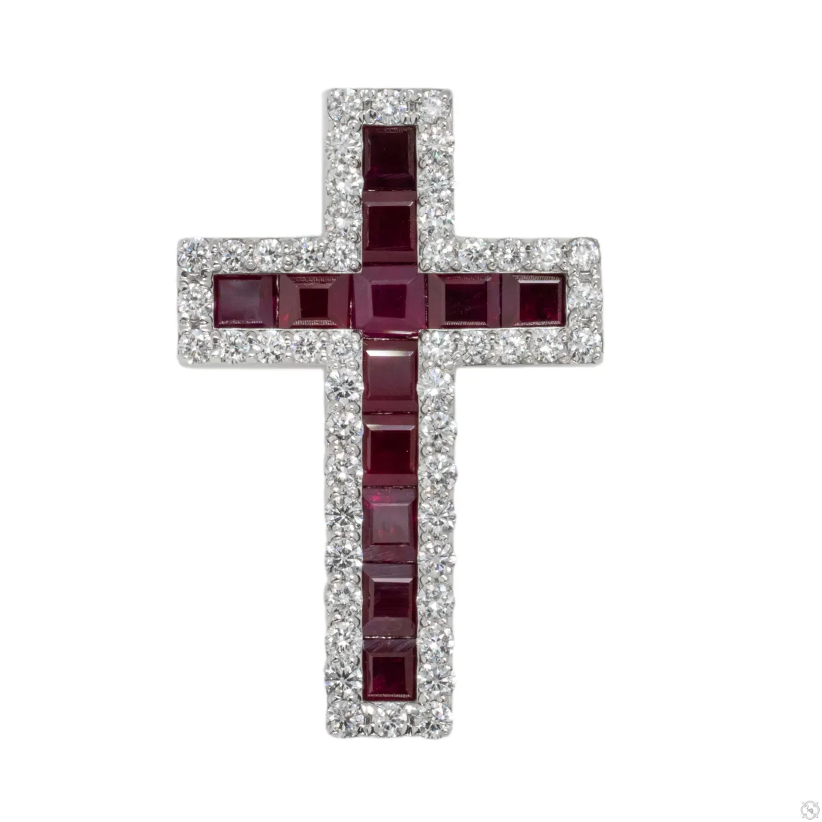 RINA - For Him CUSTOM Blood Red Princess Cut Sapphire Diamond Cross 70423 in Rose Gold – Pendant