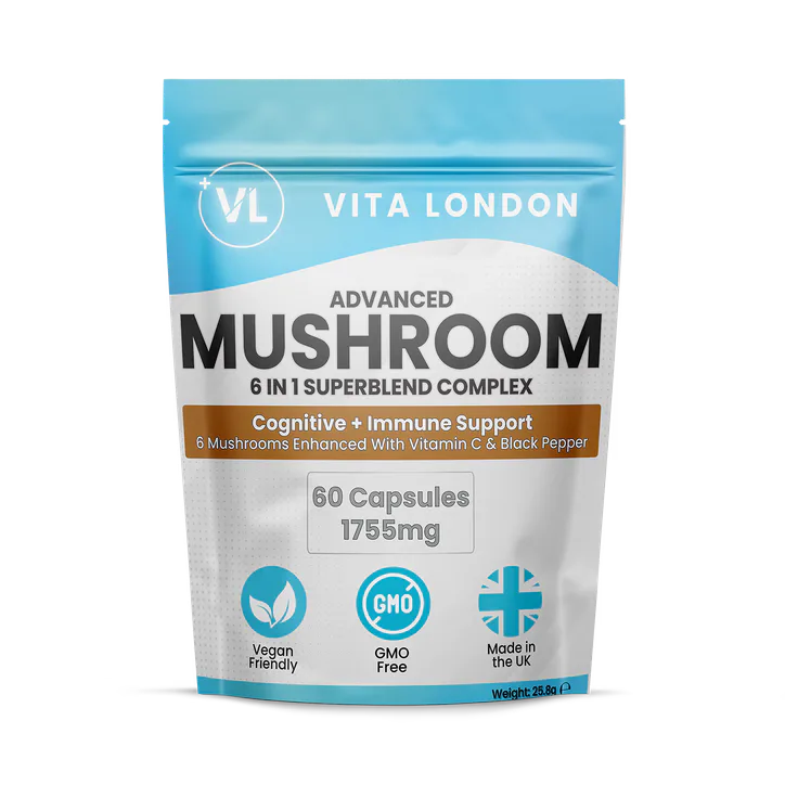 Vita London Mushroom 6 In 1 Complex Capsules Lions Mane 1755mg 60 Capsules