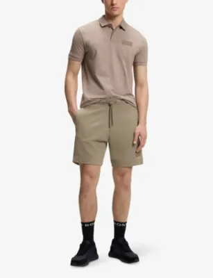 BOSS Branded Drawstring-Waist Jersey Shorts in LIGHT/PASTEL GREEN, additional product view 2