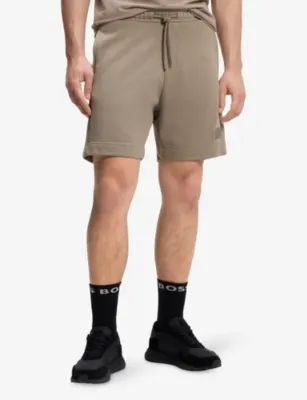 BOSS Branded Drawstring-Waist Jersey Shorts in LIGHT/PASTEL GREEN, additional product view 3