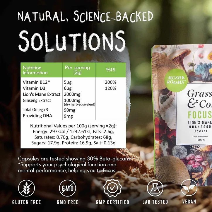 Grass & Co. FOCUS Lion's Mane Mushrooms Powder 100g detail 2