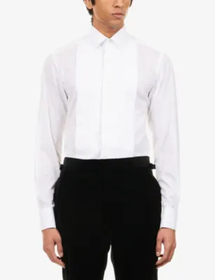 TOM FORD Classic Pleated Cotton Evening Shirt - 15.75 in OPTICAL WHITE, additional product view 3