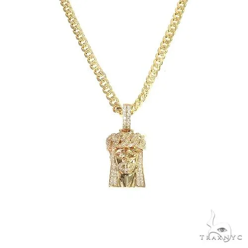 ANNA - CONSCIOUS DIAMONDS 14k Gold Diamond Cuban Link Crown Jesus Pendant Set 66618 in 20 Inches – Pendant Set
