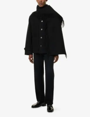 TOTEME Fringed Scarf Wool Jacket in BLACK, additional product view 2