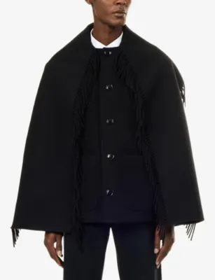 TOTEME Fringed Scarf Wool Jacket in BLACK, additional product view 3