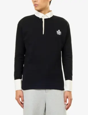 OSCAR OUYANG French Cuff Cotton Polo Shirt in BLACK, additional product view 3