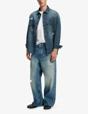 HUGO Distressed-Effect Denim Shirt detail 2