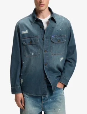 HUGO Distressed-Effect Denim Shirt detail 3