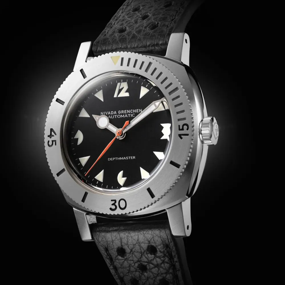 Nivada Grenchen Depthmaster White Pacman 39mm Mens Watch Black in Black, additional product view 2