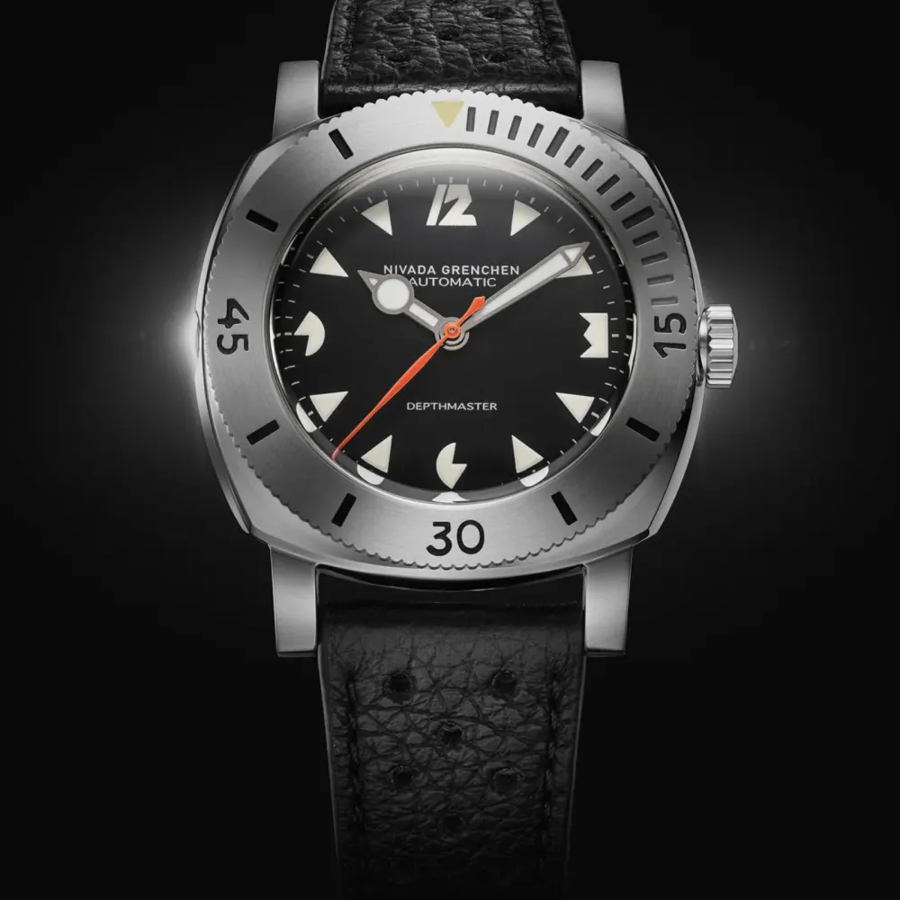 Nivada Grenchen Depthmaster White Pacman 39mm Mens Watch Black in Black, additional product view 3