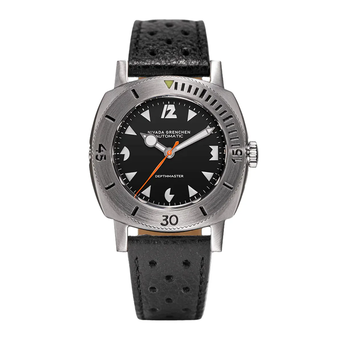 Nivada Grenchen Depthmaster White Pacman 39mm Mens Watch Black