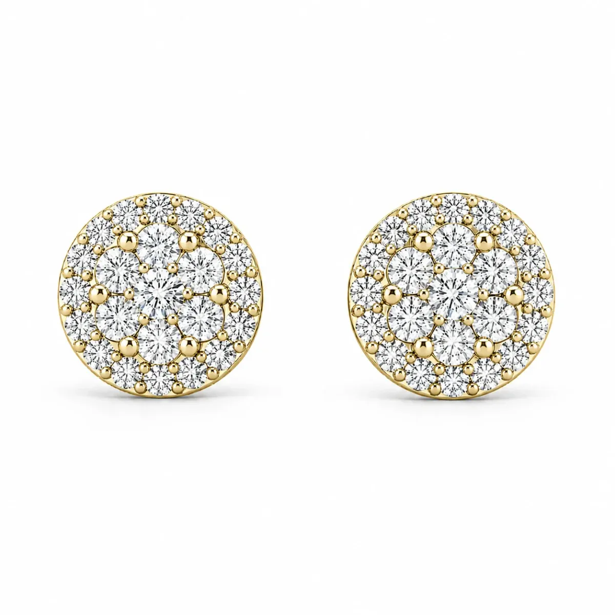 For Him Halo Flower Diamond Studs in 1.50ctw / Yellow Gold / Natural Diamond – Earring