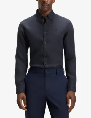 BOSS Logo-Embroidered Slim-Fit Linen Shirt detail 3