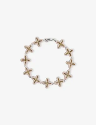 DARKAI Clover 18ct White-Gold Plated Stainless-Steel, Brass and Diamond-Stone Bracelet - Rose & Peridot