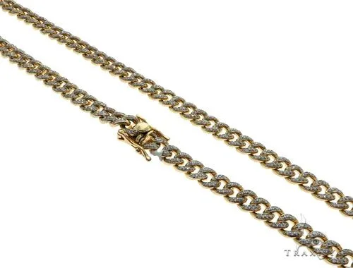 RINA - For Him FACTORY 14K Yellow Gold Pave Diamond Miami Cuban Link Chain 28 Inches 7mm 61575