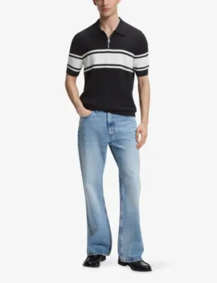 HUGO Short-Sleeved Striped Knitted Polo Jumper in DARK BLUE, additional product view 2