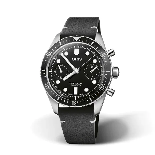 Oris Divers Sixty Five Chronograph 40mm Mens Watch Black Leather