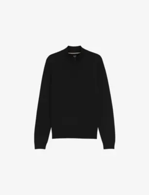 BOSS Zip-neck regular-fit wool-knitted jumper - DARK BLUE
