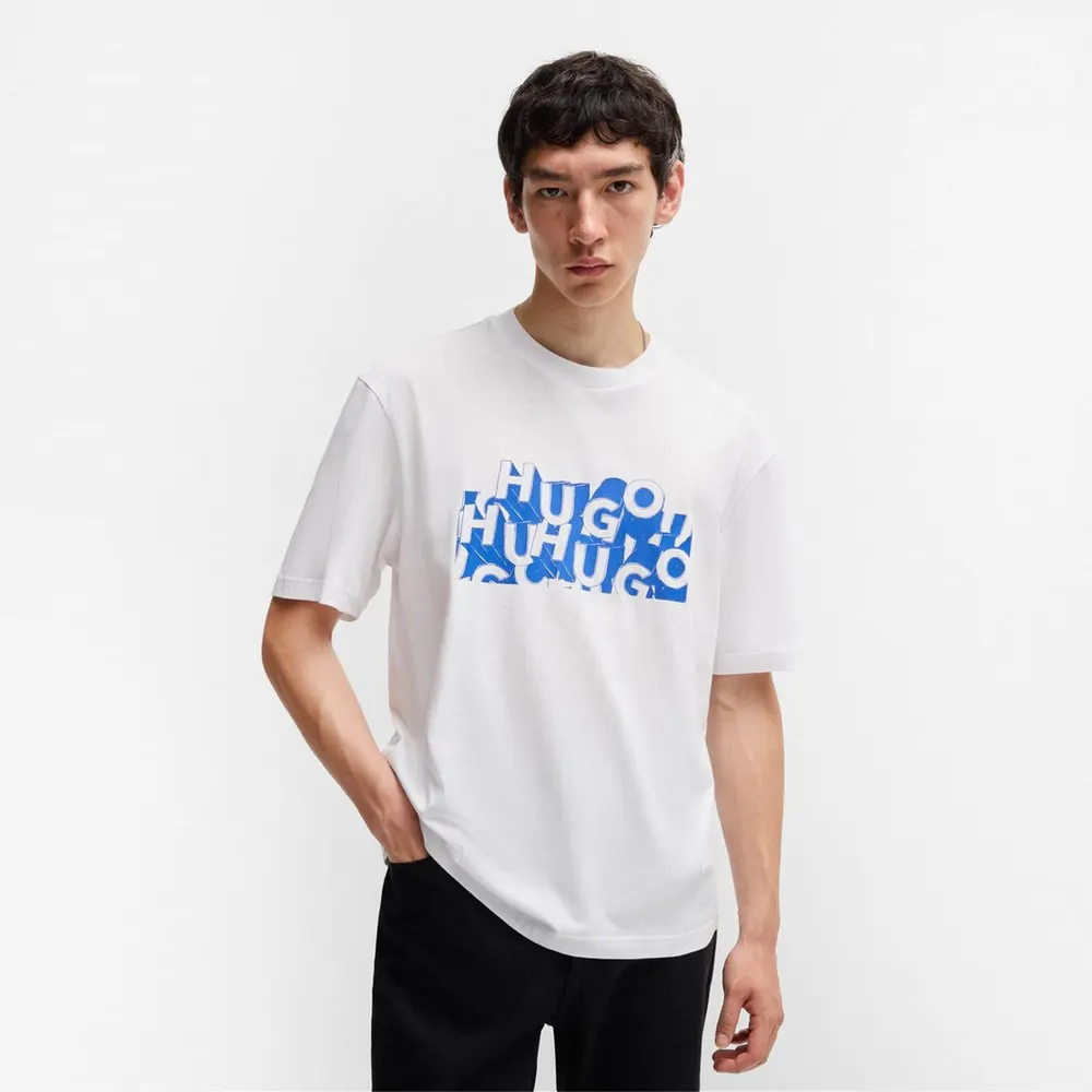Hugo Men's Nafralo 01 Blue Cotton T-Shirt detail 3