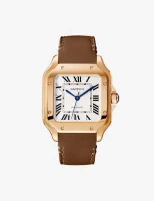 CARTIER CRWGSA0038 Santos de Cartier 18ct rose-gold, sapphire and leather automatic watch detail 2