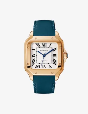 CARTIER CRWGSA0038 Santos de Cartier 18ct rose-gold, sapphire and leather automatic watch