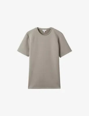 REISS Bradley stitched-trim stretch woven-blend T-shirt - TAUPE