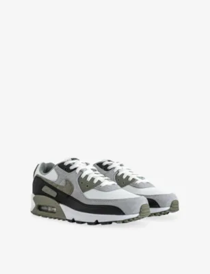 For Him Air Max 90 Suede and Mesh Trainers - 7.5 in SUMMIT WHITE SILVER SAGE, additional product view 3