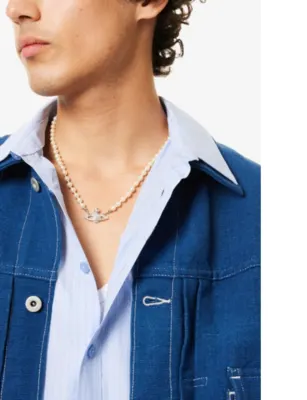 VIVIENNE WESTWOOD Bas Relief Orb mini silver-toned brass and pearl necklace detail 2