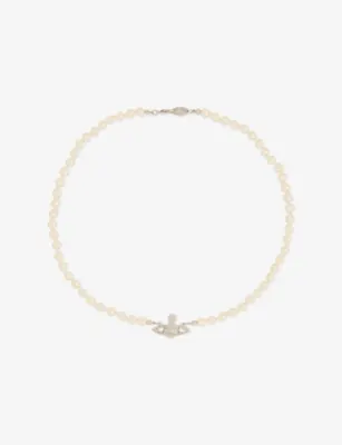 VIVIENNE WESTWOOD Bas Relief Orb mini silver-toned brass and pearl necklace