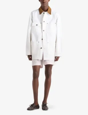 PRADA Leather-Collar Boxy-Fit Cotton-Canvas Jacket detail 2