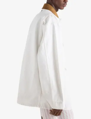 PRADA Leather-Collar Boxy-Fit Cotton-Canvas Jacket detail 3