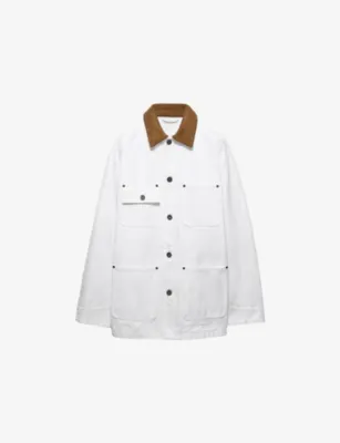 PRADA Leather-Collar Boxy-Fit Cotton-Canvas Jacket