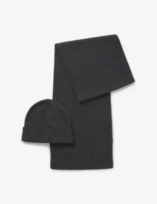 BOSS Branded wool-blend scarf and beanie hat set - MEDIUM GREY detail 2
