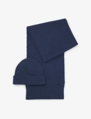BOSS Branded wool-blend scarf and beanie hat set - MEDIUM GREY