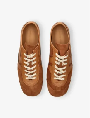 DRIES VAN NOTEN Stripe-Embroidered Suede and Leather Low-Top Trainers - EUR 44.5 / 10.5 UK MEN in TAN, additional product view 2