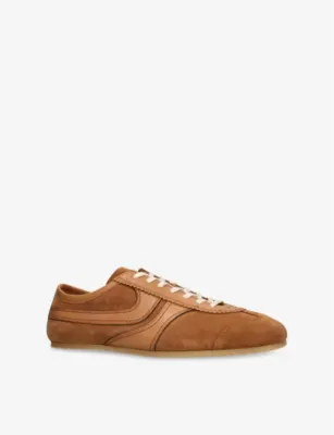 DRIES VAN NOTEN Stripe-Embroidered Suede and Leather Low-Top Trainers - EUR 44.5 / 10.5 UK MEN in TAN, additional product view 3