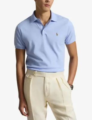 POLO RALPH LAUREN Logo-Embroidery Short-Sleeved Cotton Polo Shirt in PEBBLE BLUE, additional product view 3